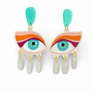 Colorful Eye Sparkling Dangle Earrings With Hanging Tassels NWT